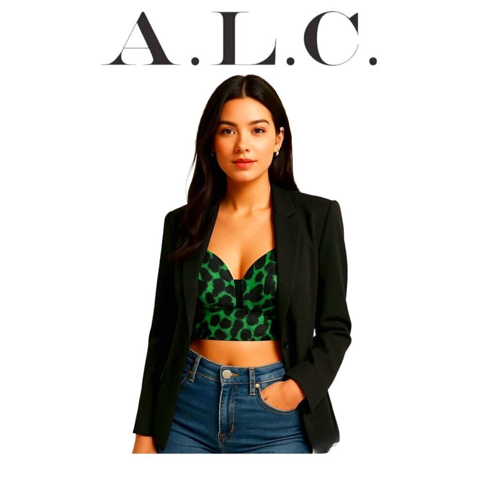 A.L.C. Morley Black Green Print Corset Crop Top Sleeveless Designer Size 2
